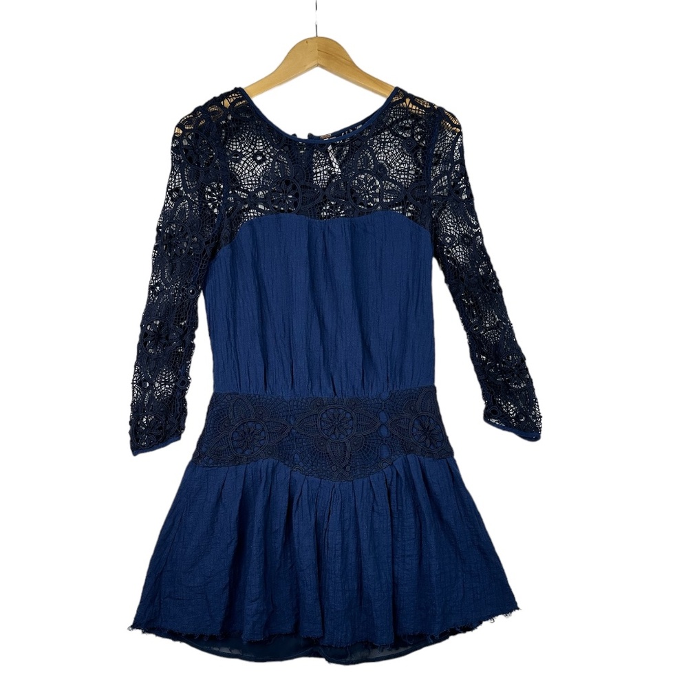 Free People Navy Blue Dress With Lace Arms Size 4